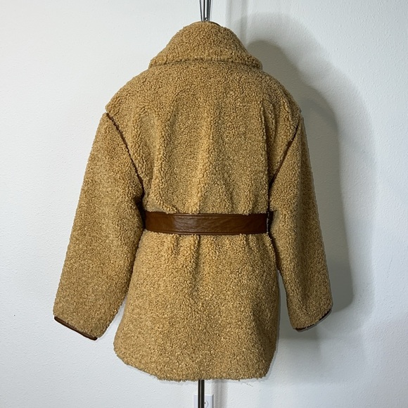 Sandro Paris Faux Fur Leather Trimmed Belted Teddy Jacket - Picture 2 of 7